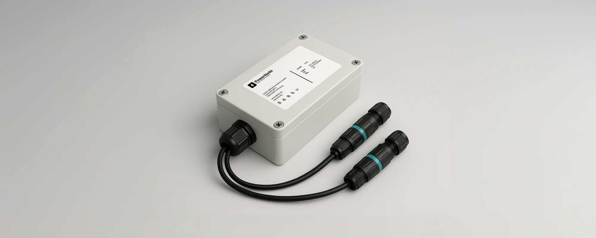 PowerNode-Gerät mit Anschlussleitungen